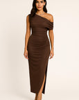Cocoa Brown Coated Midi Dress