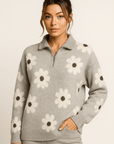 Arden Floral Zip Neck Sweater