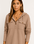 Dark Brown Patch Pocket Corded Drawstring Hoodie