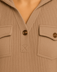 Dark Brown Patch Pocket Corded Drawstring Hoodie