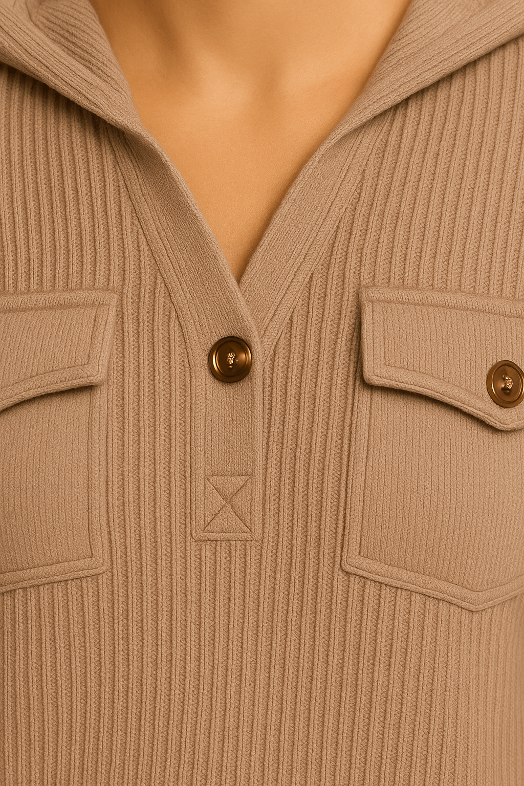 Dark Brown Patch Pocket Corded Drawstring Hoodie AUZUKA